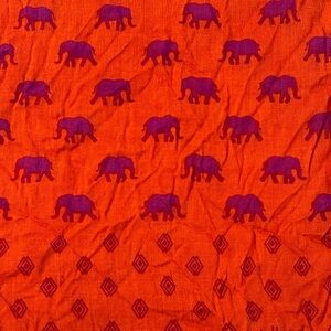 Stella & Dot Orange Scarf with Purple Elephants and Geometric Design Border